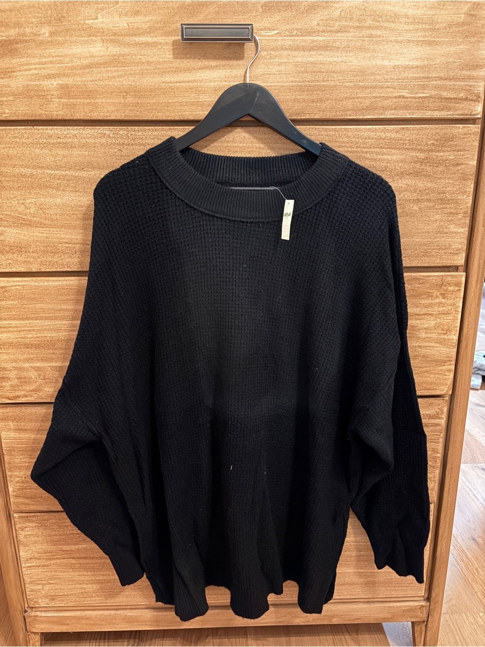 Women’s American Eagle Black Waffle-Knit Crew Sweater